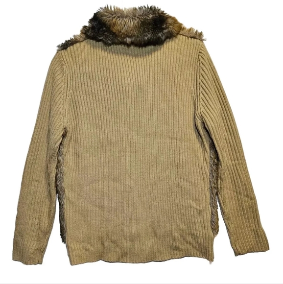 Venue Ribbed Sweater With Faux Fur Front Full Zip Cardigan Size Large Y2K Tan - Picture 8 of 15